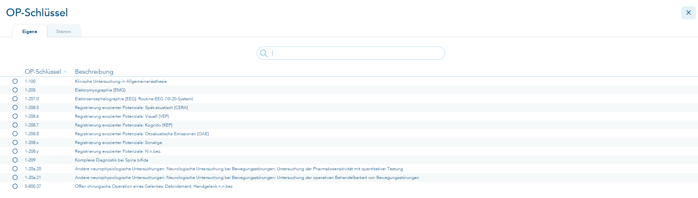 Öffnen der Eigenen Liste der OP-Schlüssel über den Button in der Leistungserfassung