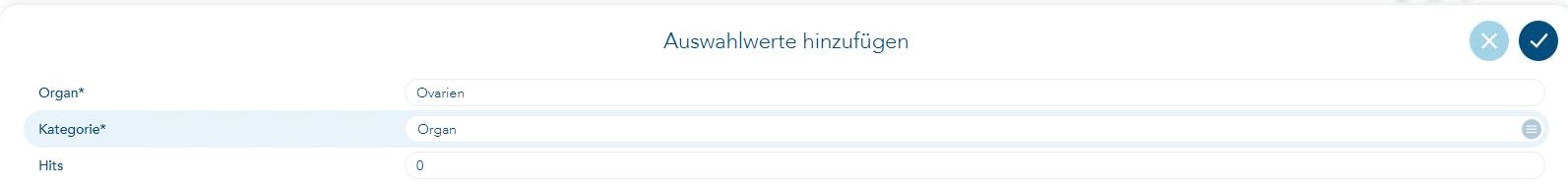 Neuen Auswahlwert für Organ hinzufügen