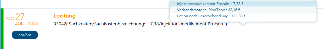 Anzeige der zur Auswahl stehenden Sachkostenzusätze