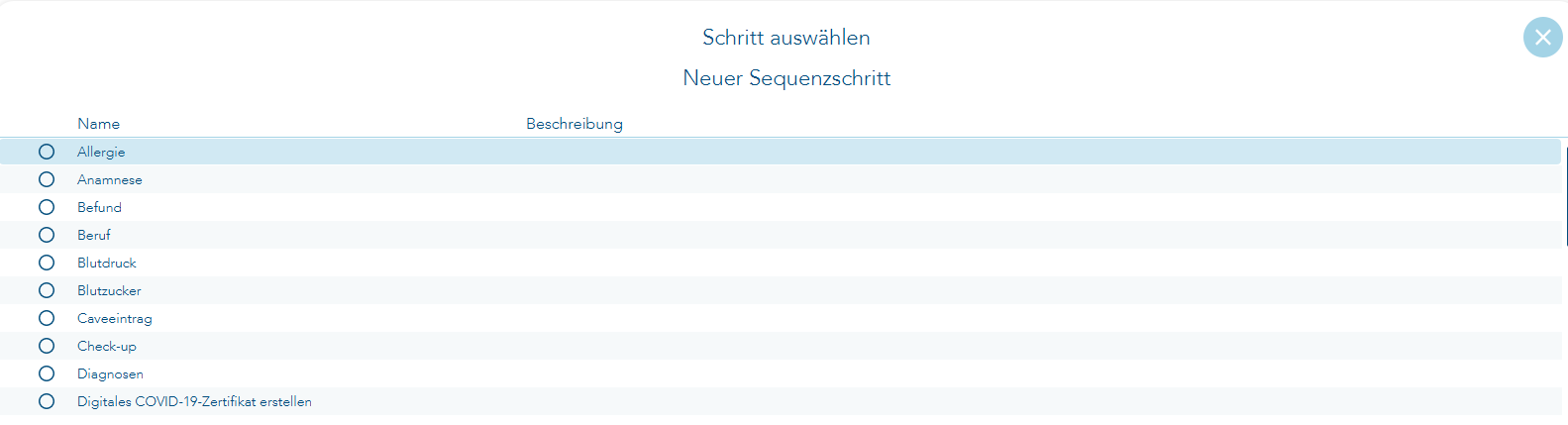 Sequenzschritt auswählen