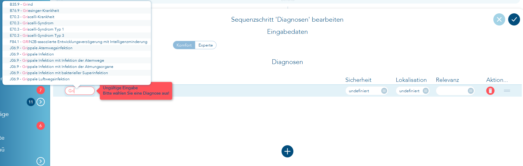Sequenzschritt Diagnose hinzufügen