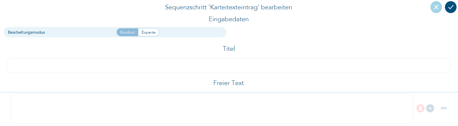 Sequenzschritt Karteitexteintrag