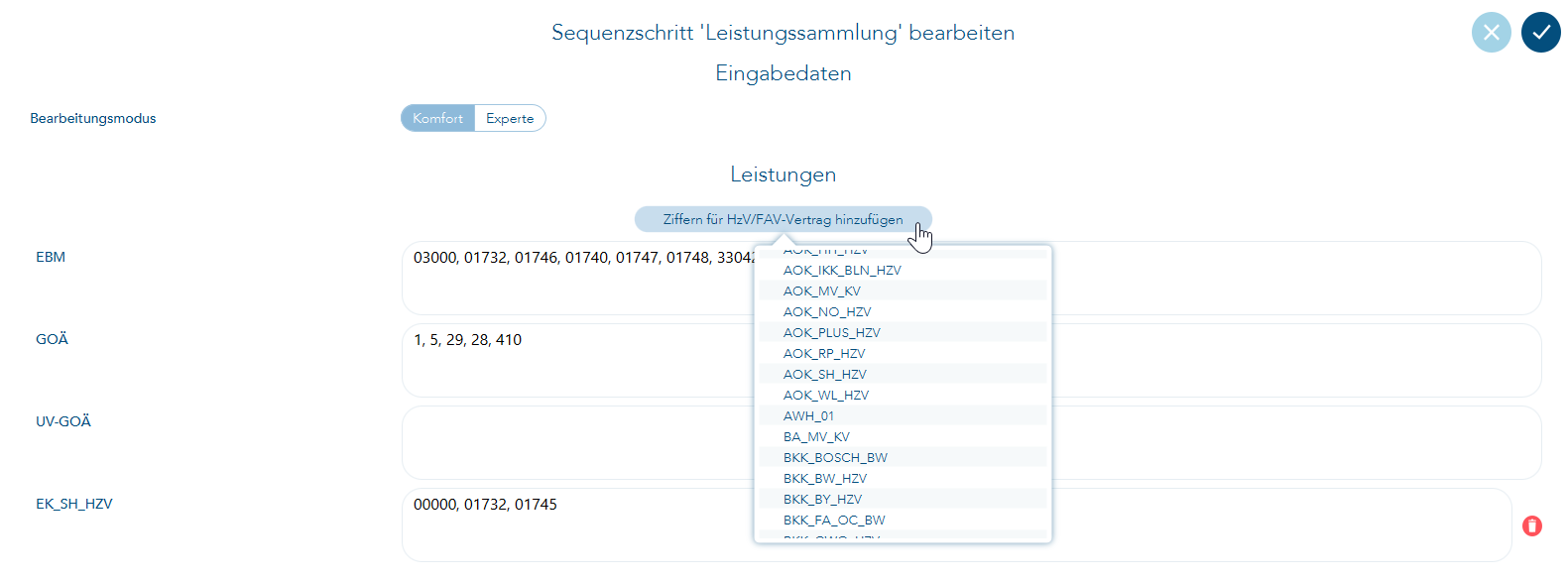 Ziffern für HzV/FAV-Vertrag hinzufügen