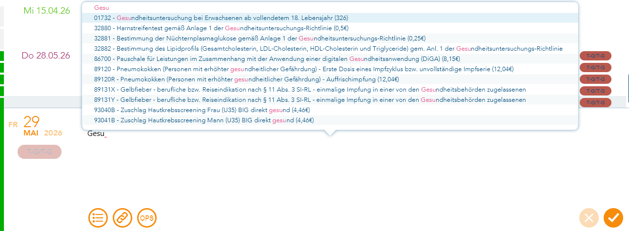 Leistungen durch Leerzeichen auswählen