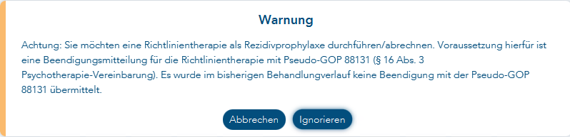 Das Bild zeigt die Warnmeldung in der Leistungserfassung