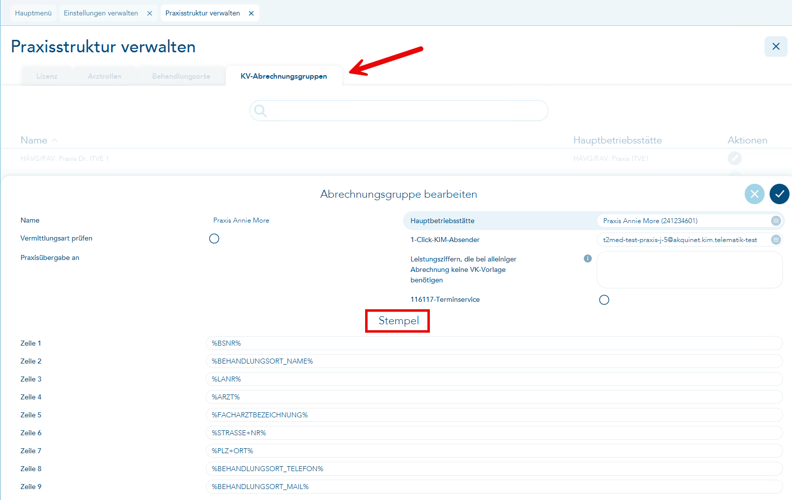 Praxisstempel in der KV-Abrechnungsgruppe