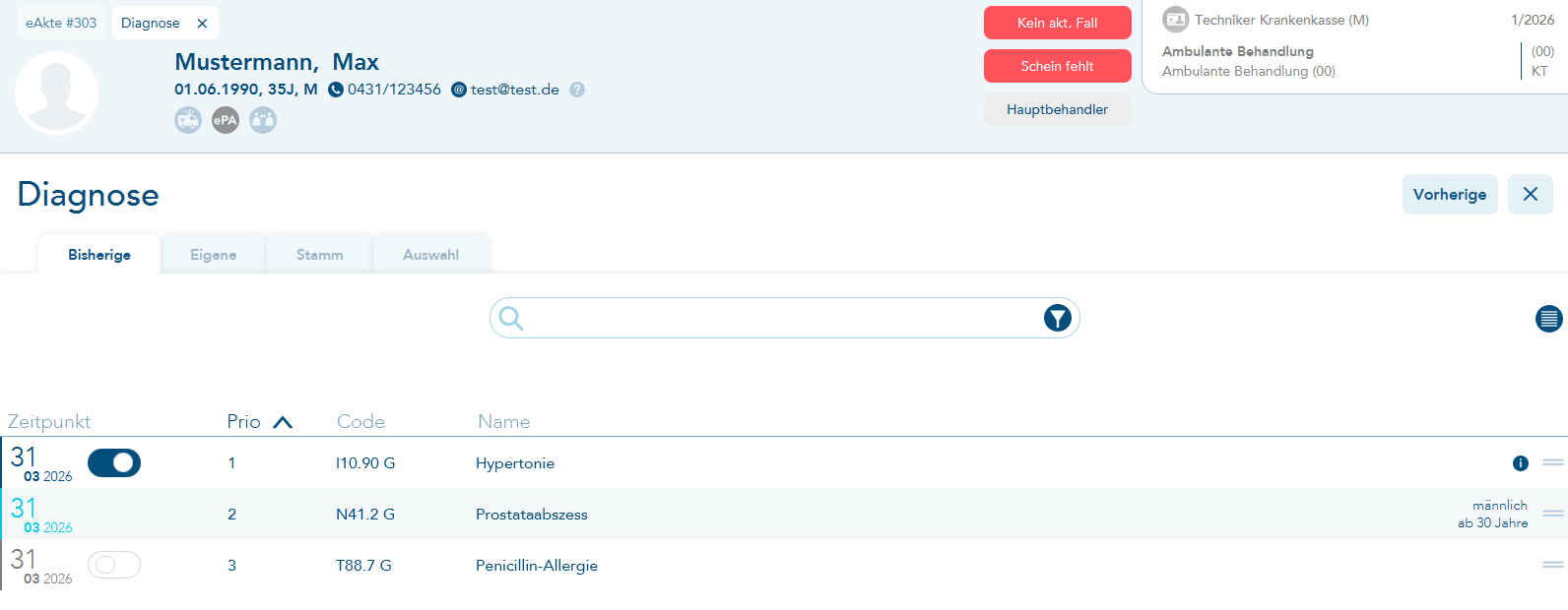 Reiter bisherige Diagnosen des Patienten