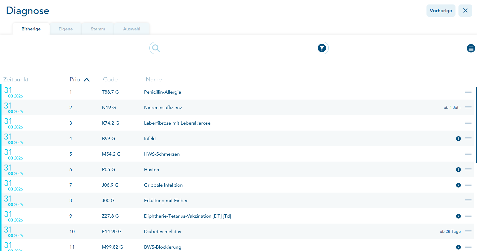bisherige Diagnosen größere Darstellung