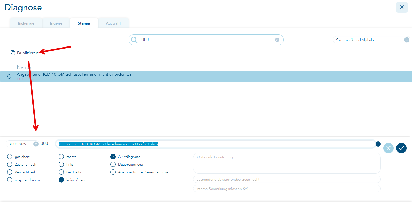 Ersatzdiagnose duplizieren
