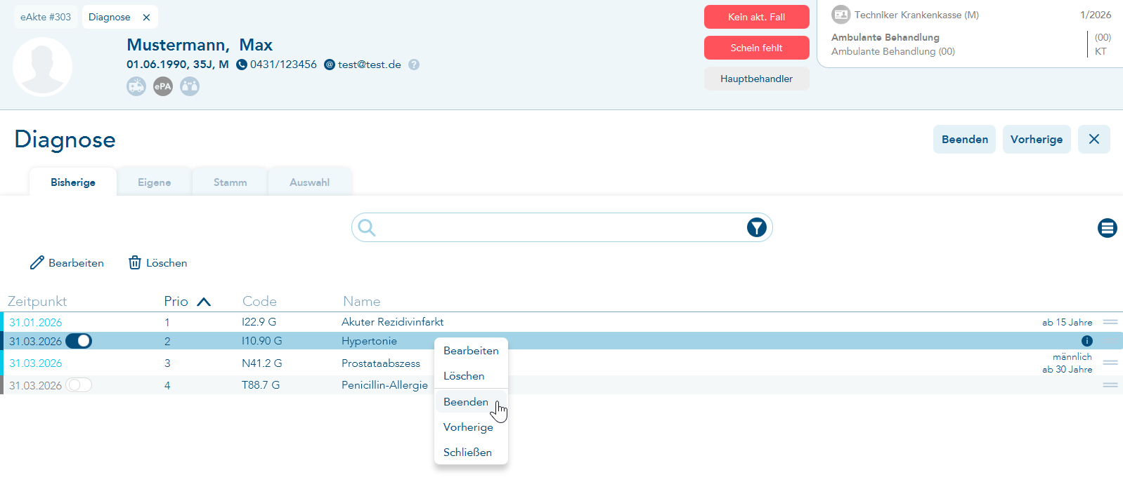 Dauerdiagnose entfernen