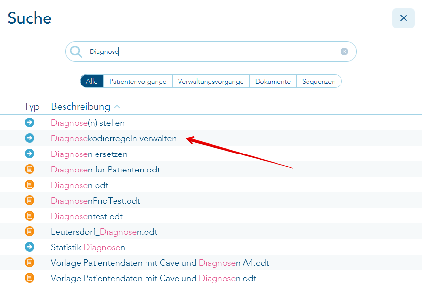 Suche nach Wort Diagnose