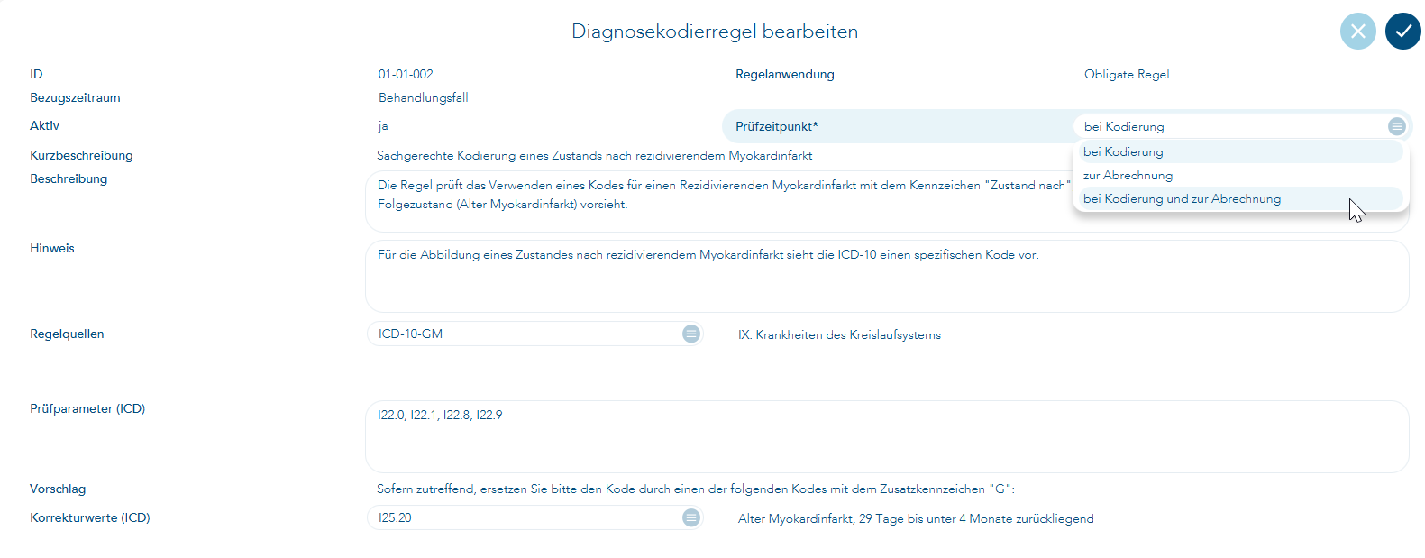Diagnosekodierregel bearbeiten