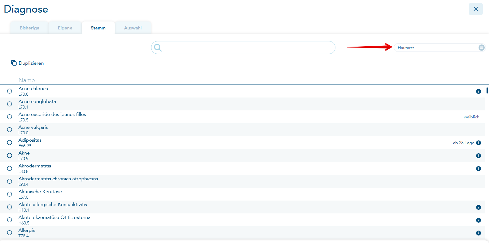Datenstamm eingestellte Fachrichtung