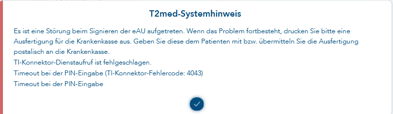 Systemhinweismeldung bei Fehlerfall