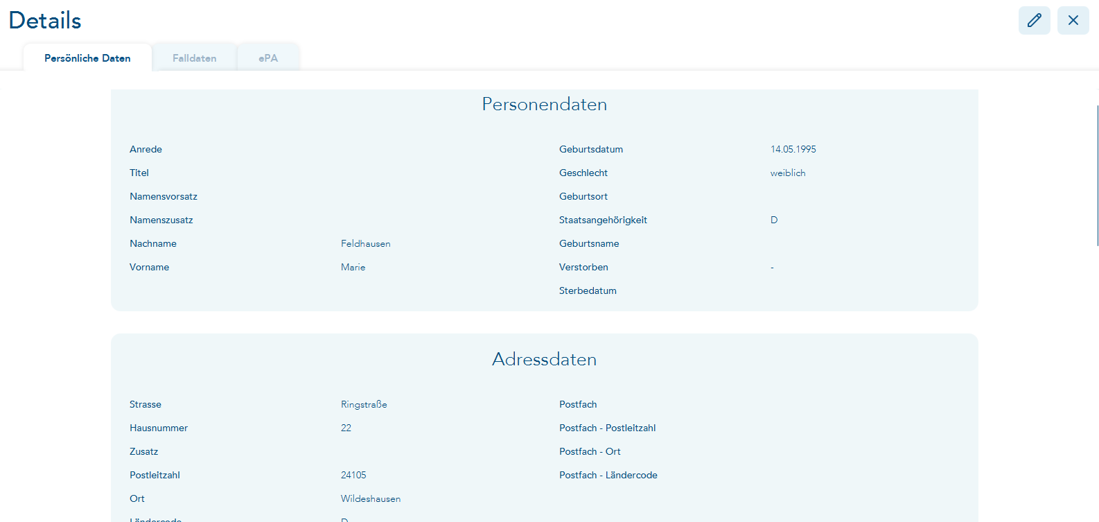 Persönliche Daten des Patienten