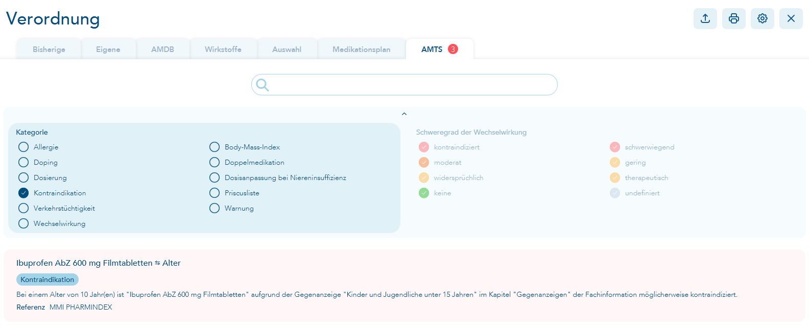 AMTS Filterung nach Kontraindikationen