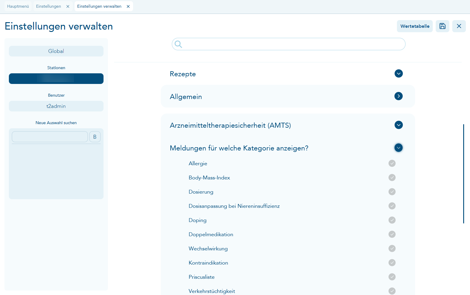 Einstellungen zu AMTS