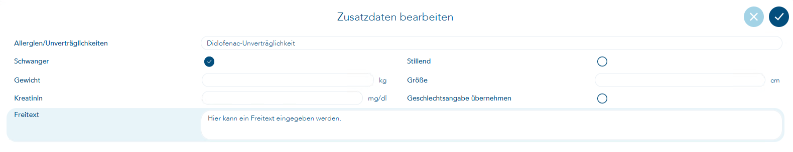 Erfassung von Zusatzdaten