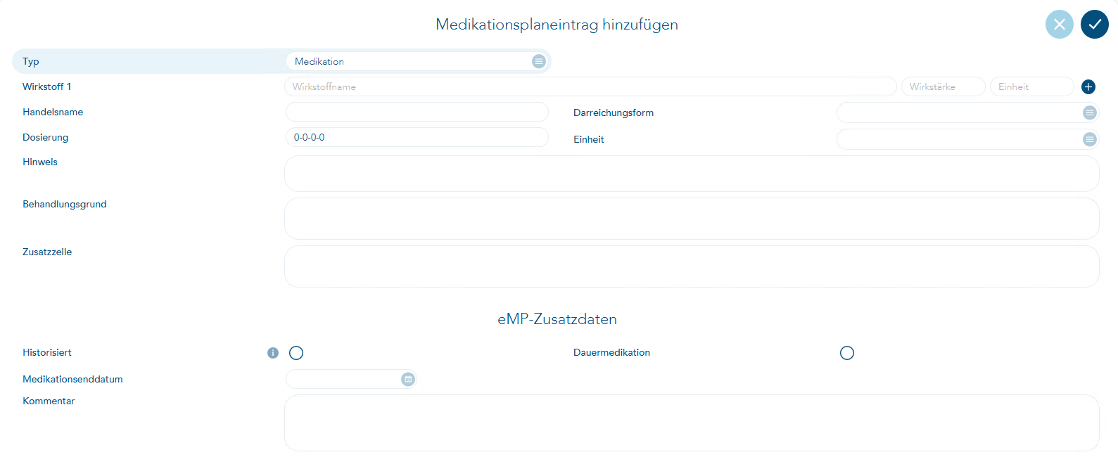 Medikationsplaneintrag hinzufügen