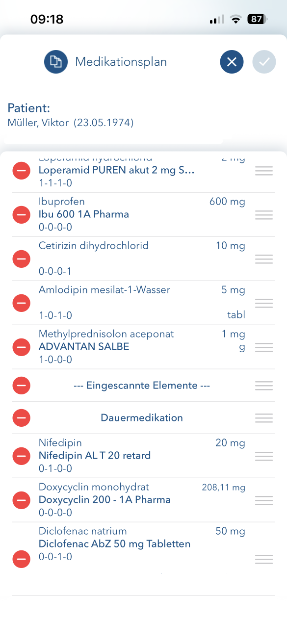 Bearbeitungsansicht des Medikationsplans