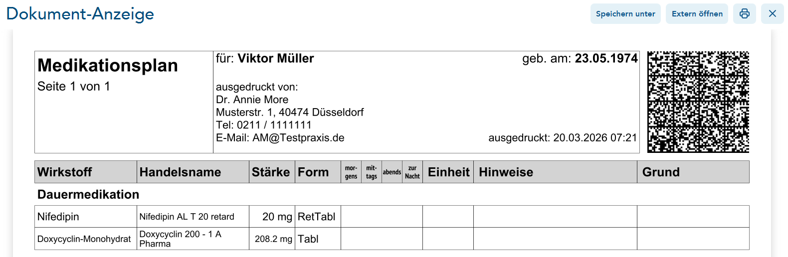 Vorschau des Medikationsplans