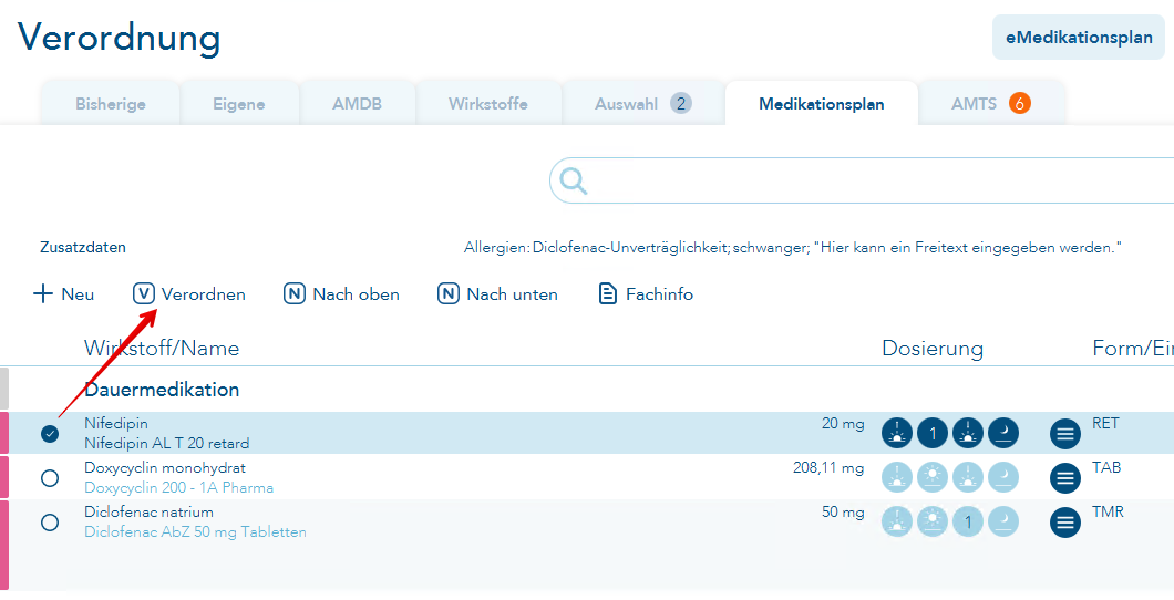 Wirkstoff anhaken und Verordnen