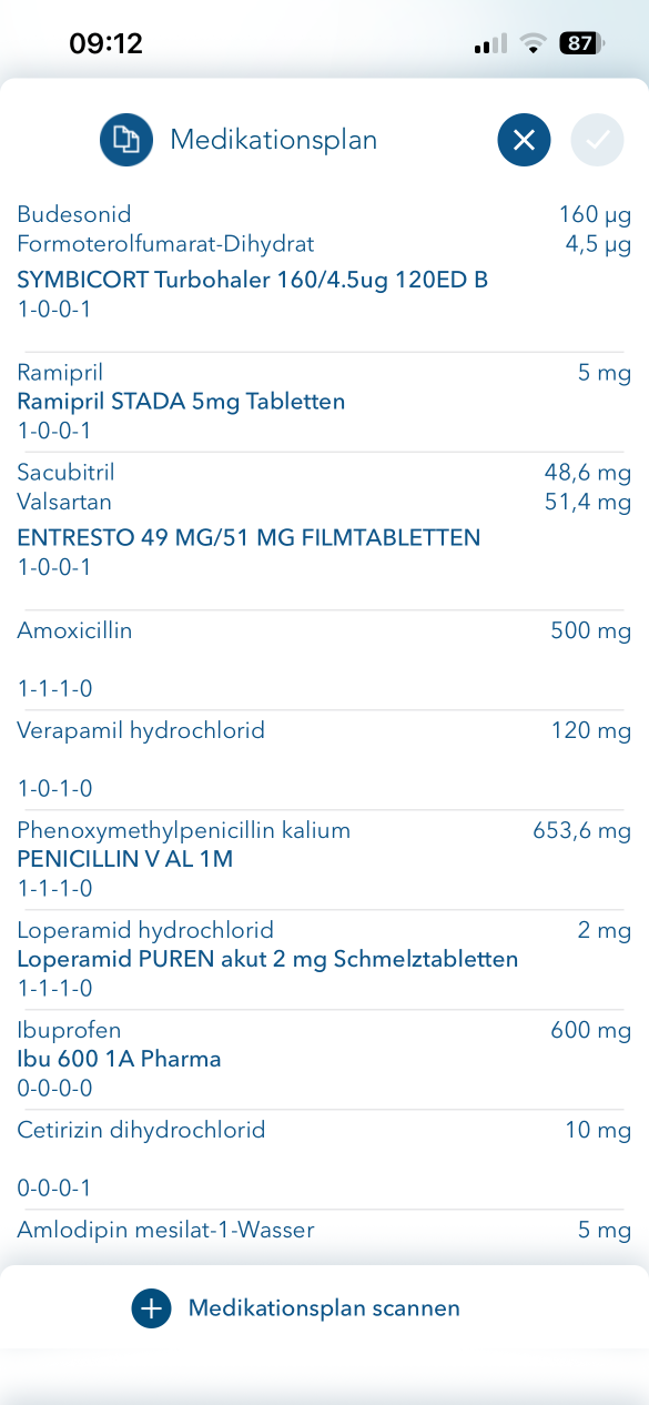 Medikationsplan des aufgerufenen Patienten