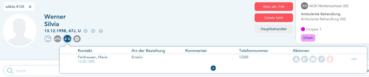 Beziehung bei verknüpfter Patientin auch zu sehen