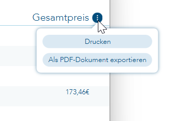 Über Gesamtpreis drucken oder als pdf-Dokument exportieren
