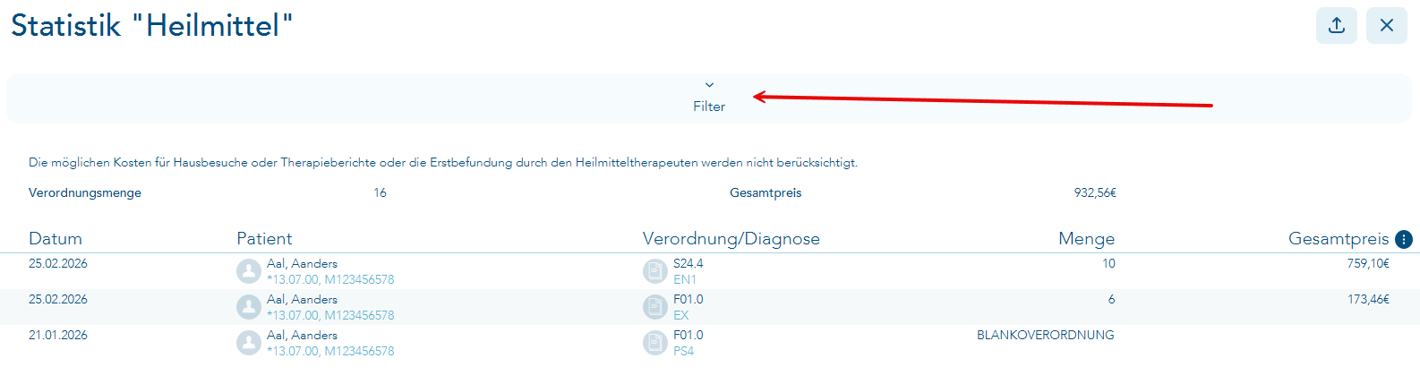 Filter über Pfeil ausklappbar