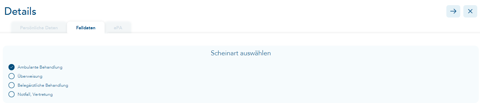 Scheinart auswählen