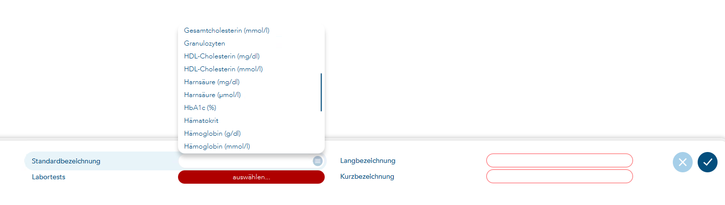 Labordaten Standardbezeichnung Auswahl
