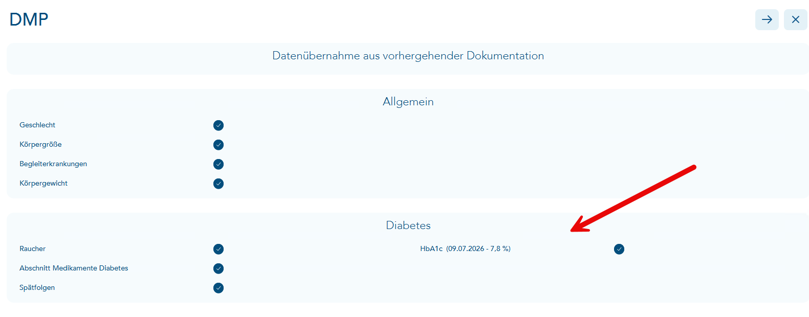 Datenübernahme von Werten aus der Karteikarte