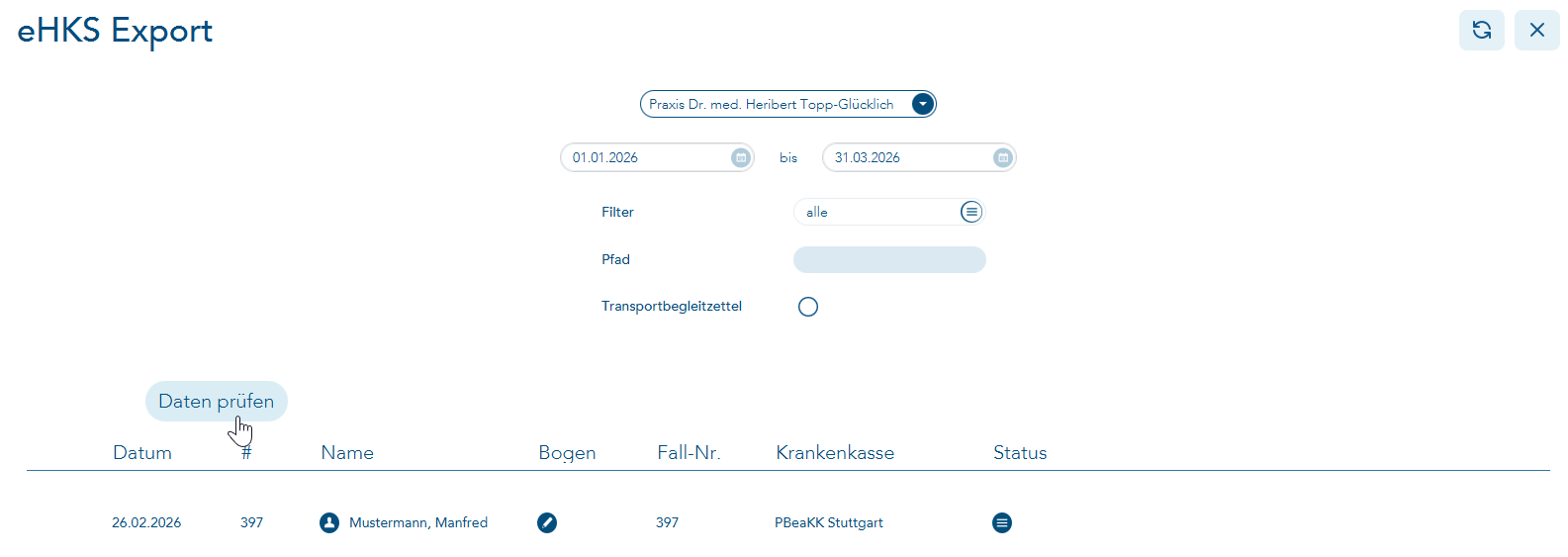 eHKS Export Daten prüfen