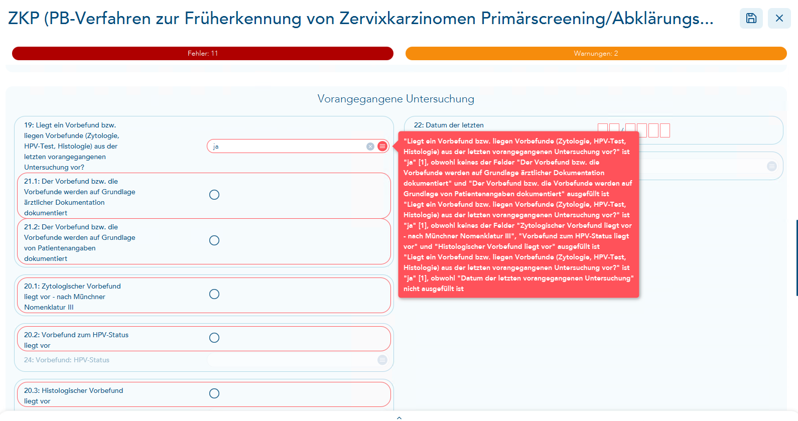 rote Umrandung wenn Feld 16 auf ja gesetzt