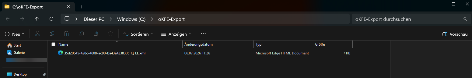Browserfenster mit Exportdatei