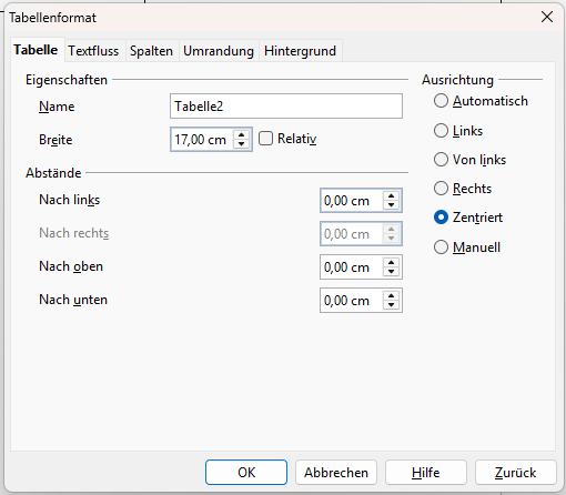 Tabellenformat OpenOffice