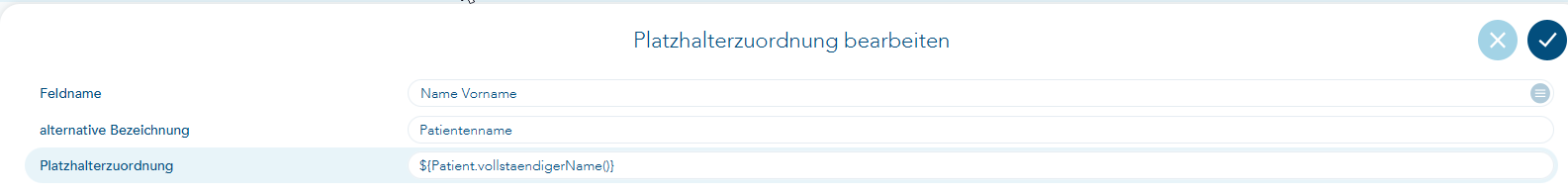 Platzhalterzuordnung ausgefüllt