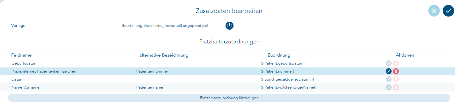 Platzhalterzuordnung