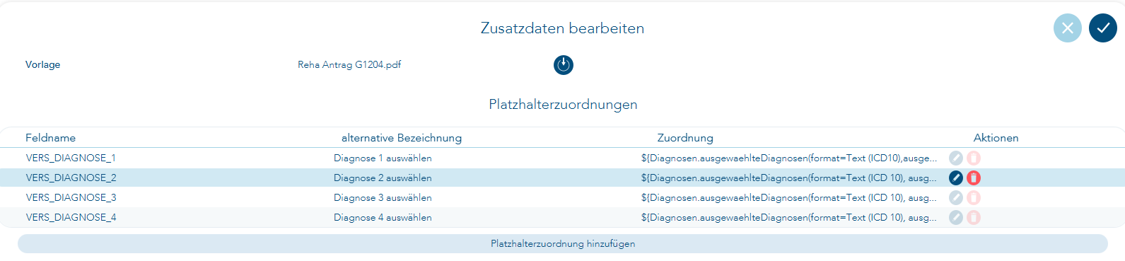 alle Diagnoseplatzhalter eingerichte