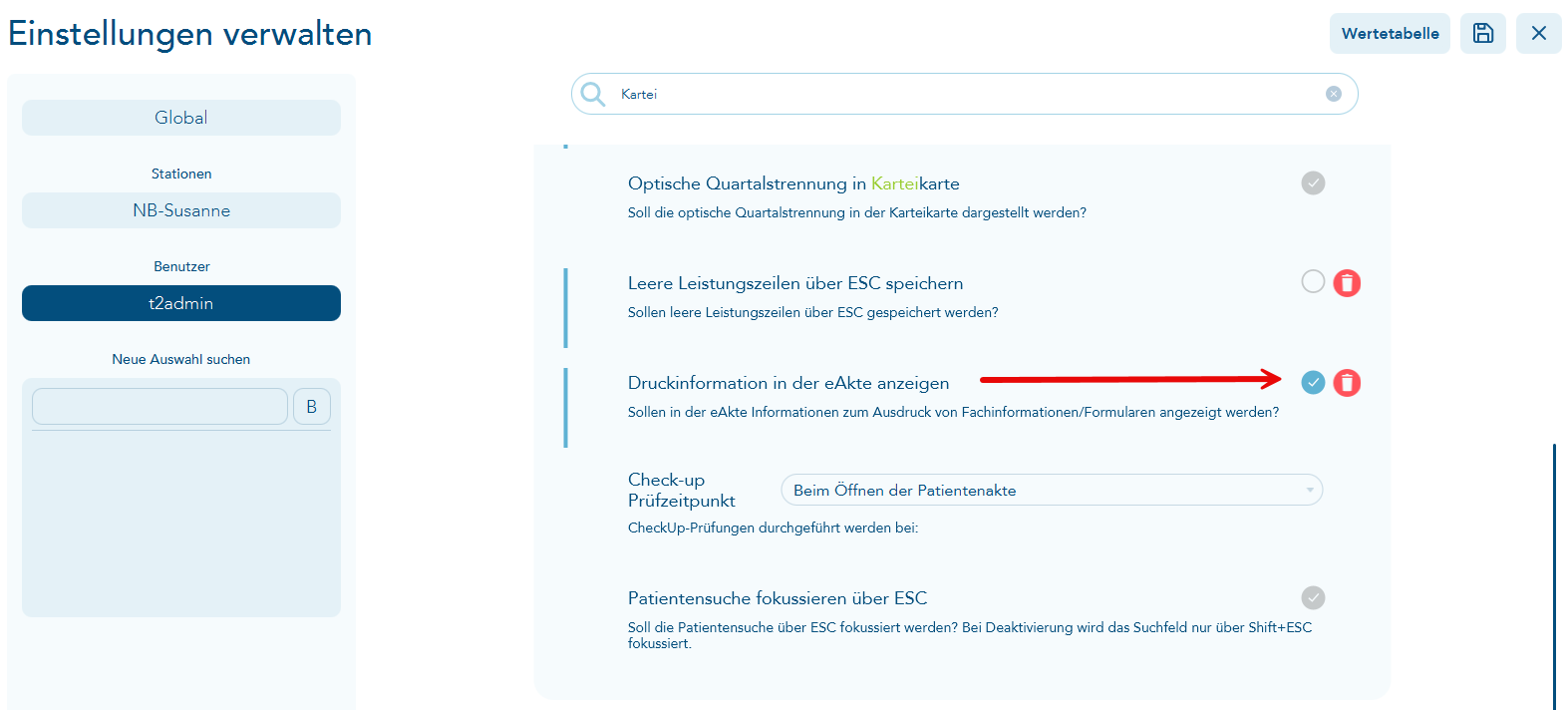 Druckinformation in der eAkte anzeigen aktiviert