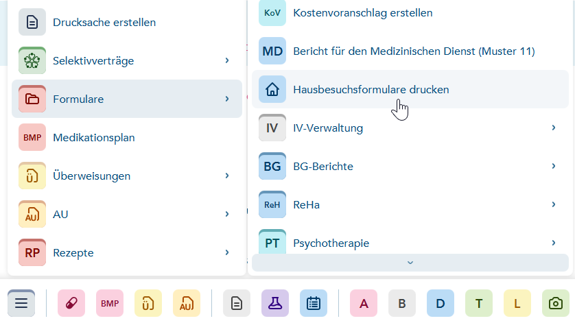 Funktionsleiste Aufruf Hausbesuchsformulare