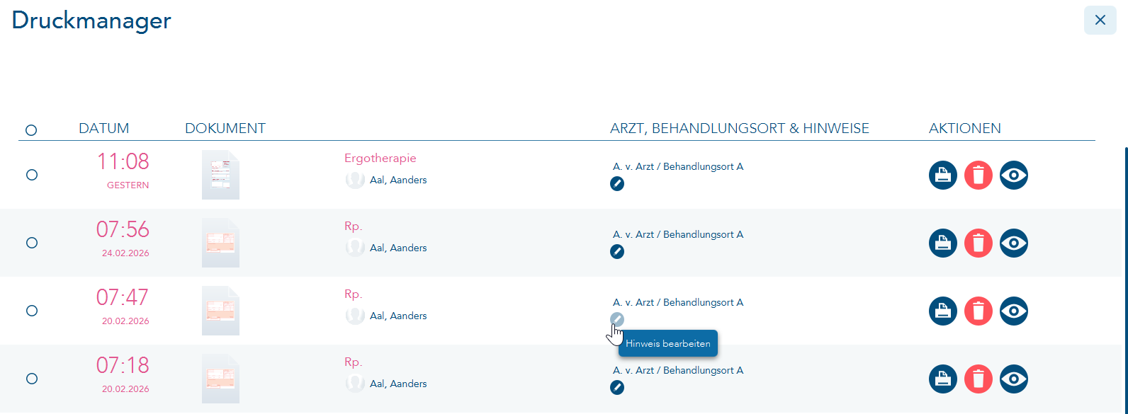 Dokumente im Druckmanager