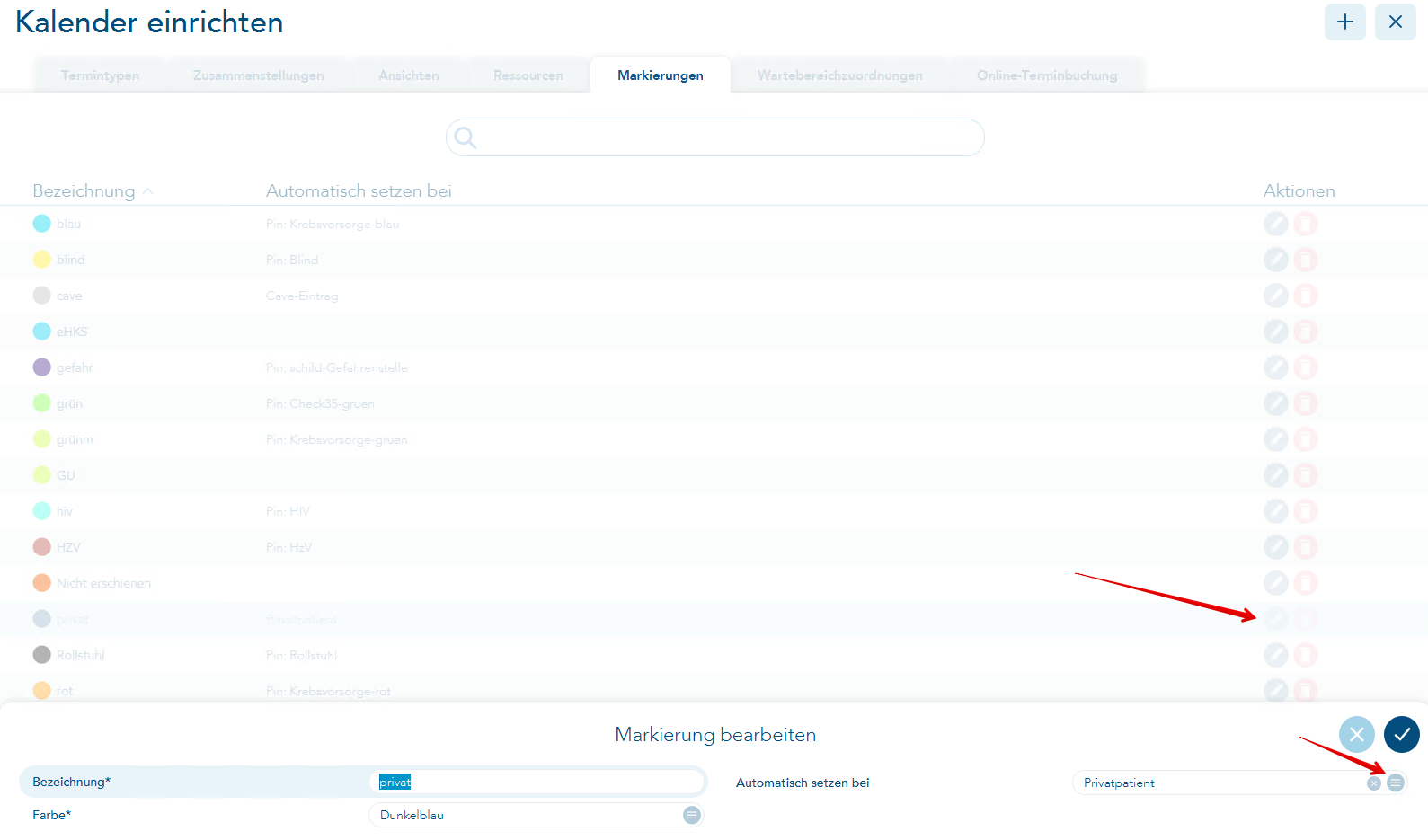 Einstellung zu farblichen Markierungen