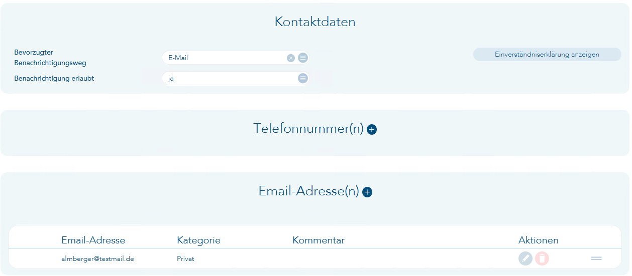 Kontaktdaten in Patientendetails