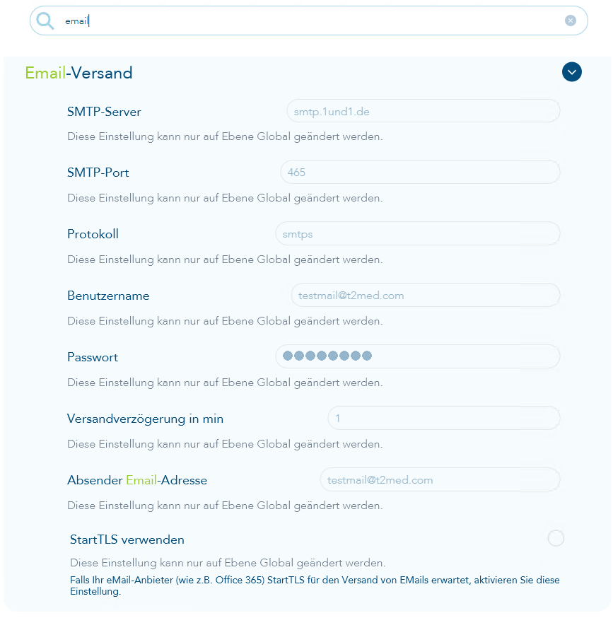 Einstellungen zum email-Versand
