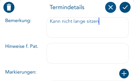 Bemerkungen und Hinweise in Termindetails