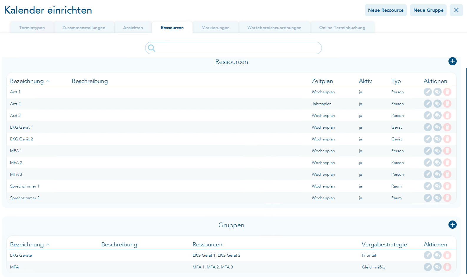 Reiter Ressourcen im Kalender