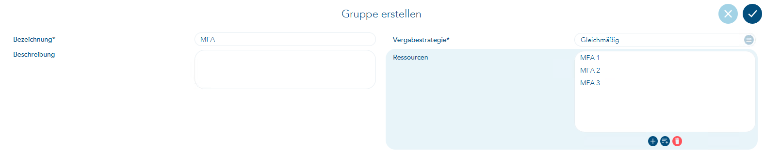 Gruppe mit Vergabestrategie gleichmäßig