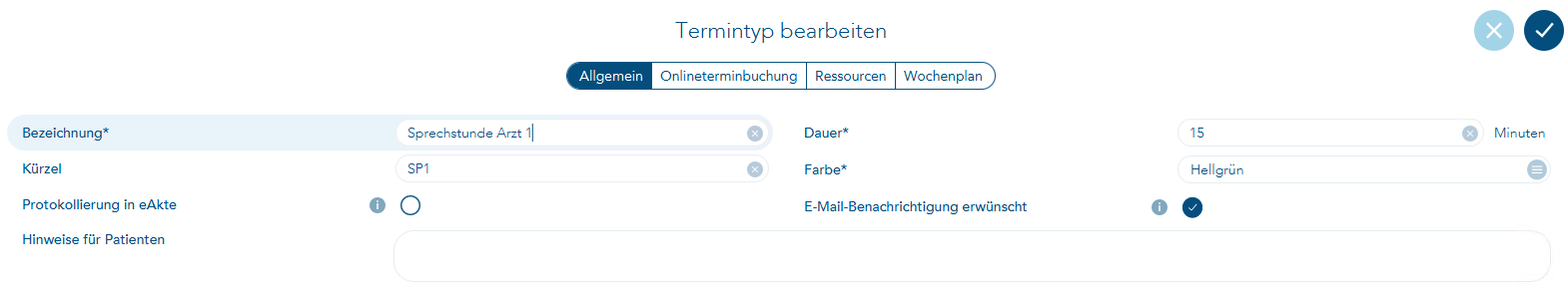 Termintyp Sprechstunde Arzt 1